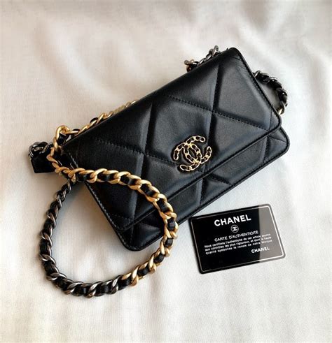 chanel 19 leather wallet|chanel wallet on chain real.